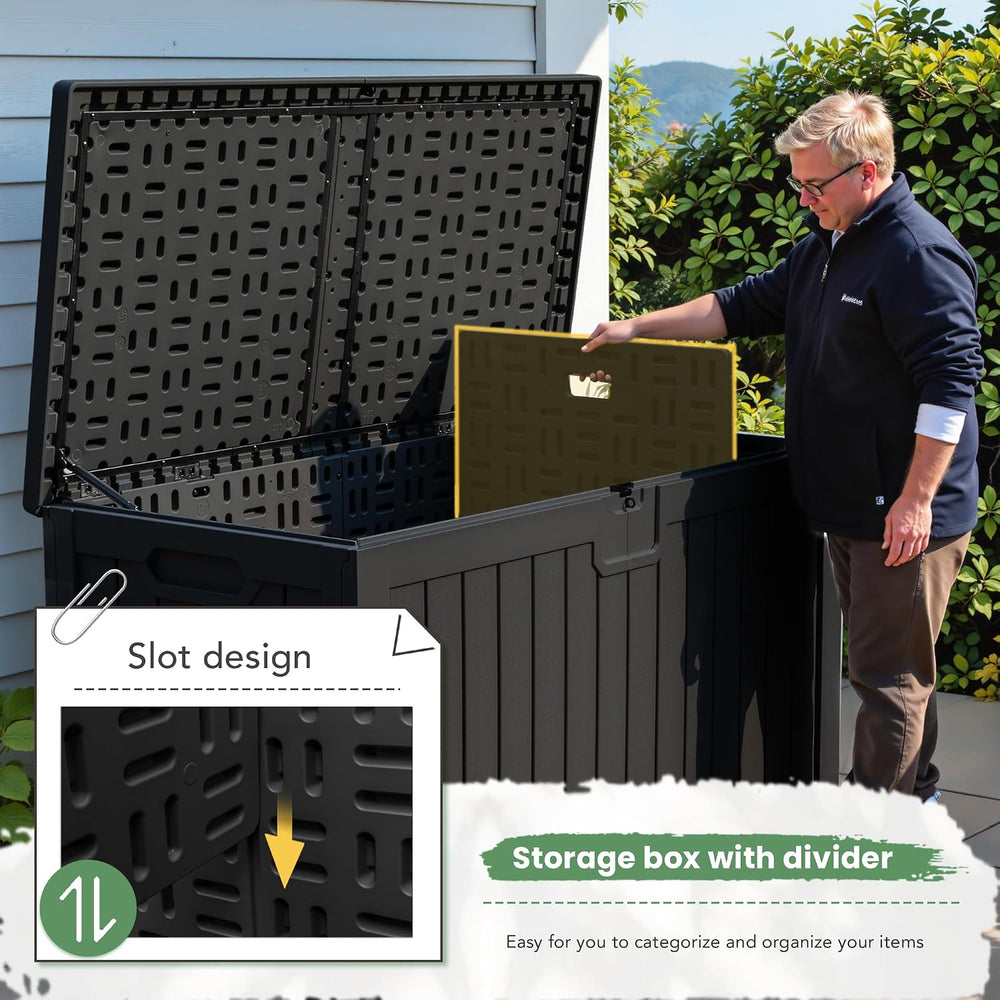 Greesum 230 Gallon HDPE Outdoor Storage Box with Removable Dividers, Weatherp...