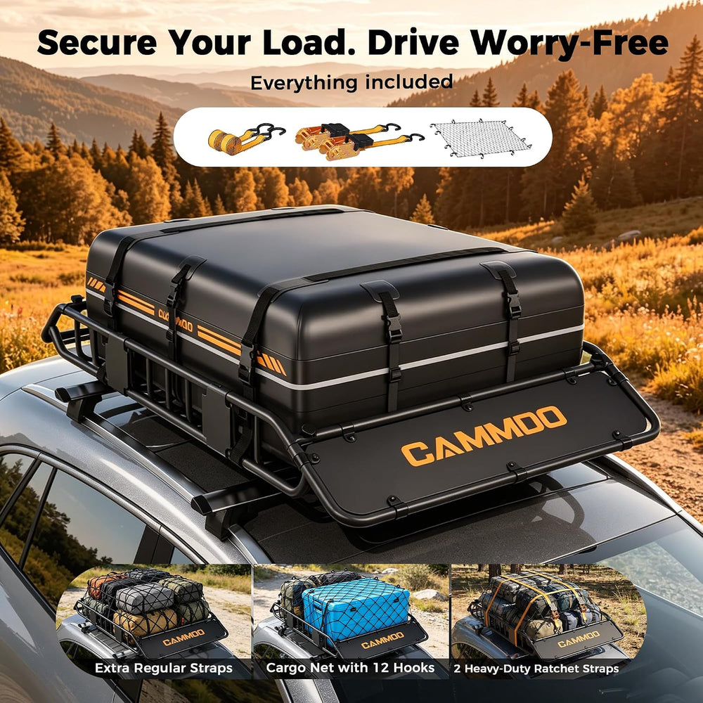 CAMMOO 54"x34" Roof Rack Basket, Removable Fairing & Support Ba...