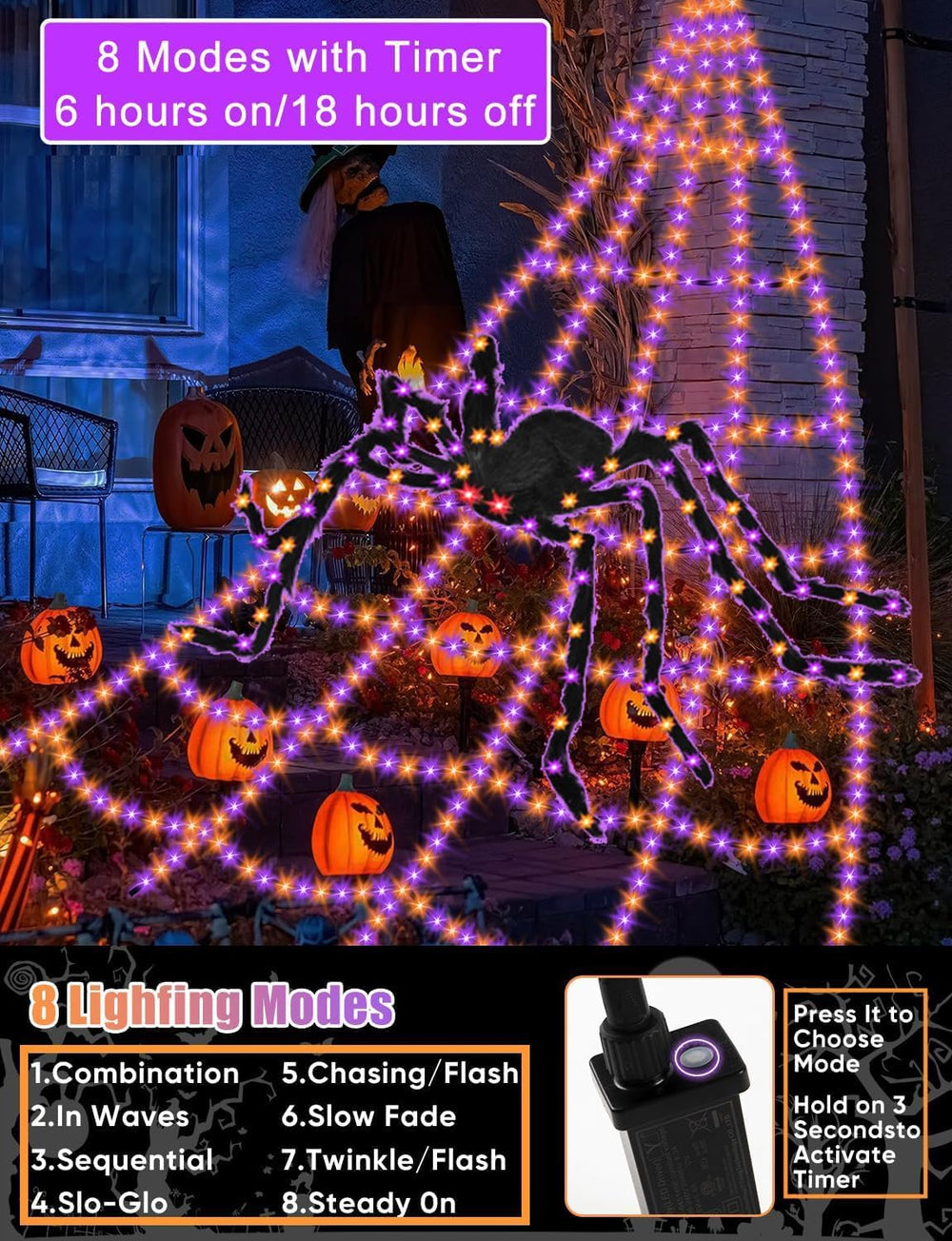 Spider Webs Halloween Decorations Lights - 550 LEDs Outdoor Giant Halloween D...