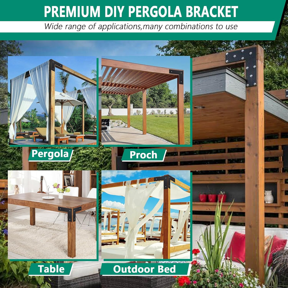 Pergola Flat Brackets 10" x 10",L-Shape Straight Joining Brackets f...