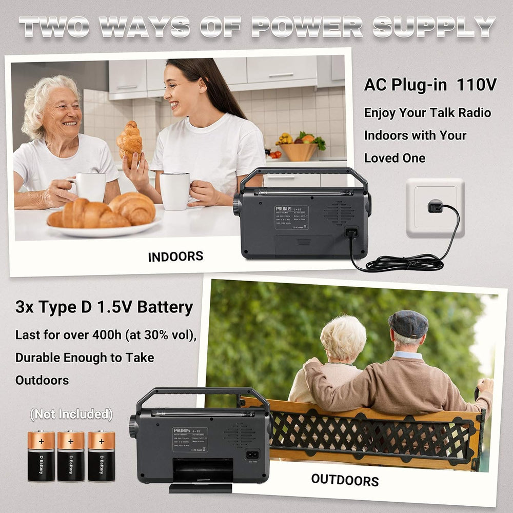 PRUNUS NOAA Weather AM FM Portable Radio,Battery Operated Radio by 3X D Cell ...