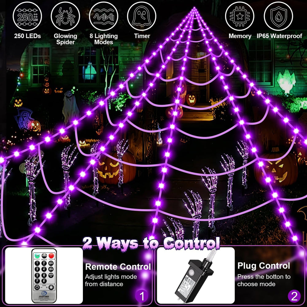 Halloween Decorations Outdoor, 250 LED Halloween Giant Spider Web Lights, 200...