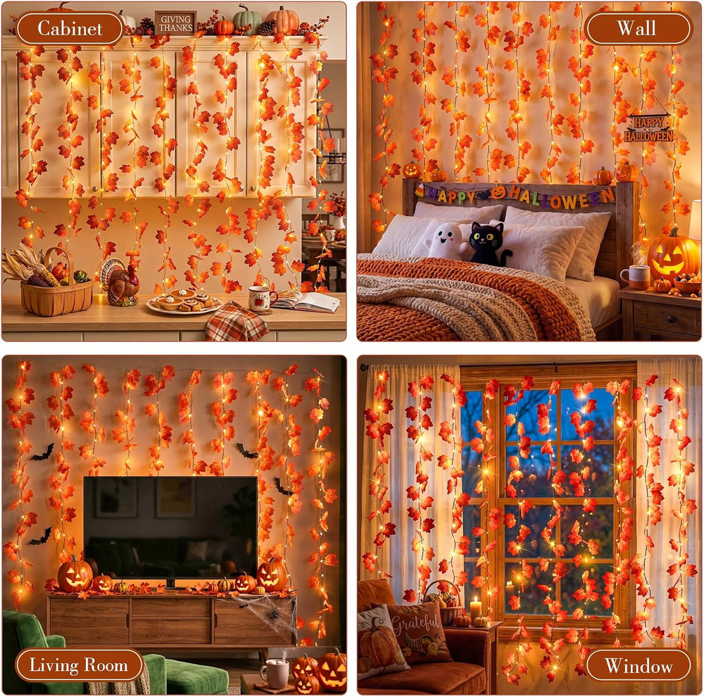 suddus Curtain Lights, Fall Garland with Lights for Office, Porch, Halloween,...