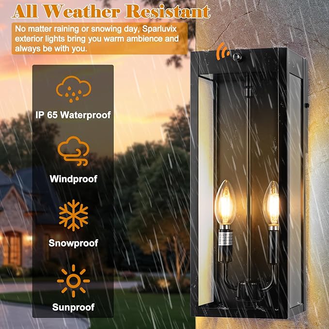 16” Dusk to Dawn Outdoor Lighting, 2 Pack Black Modern Porch Outside Lights