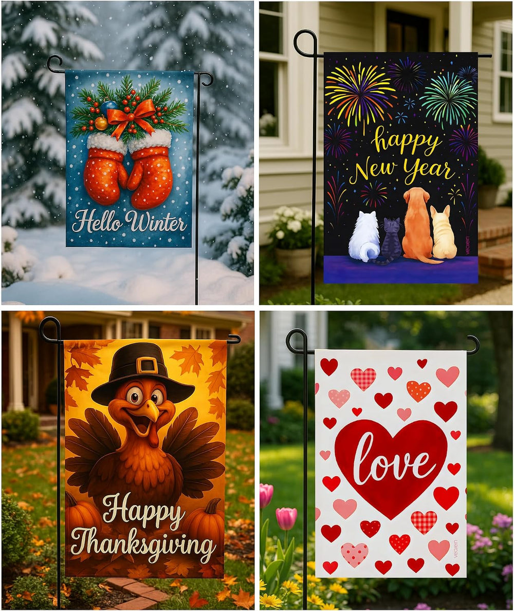 Premium 12 Pack Seasonal Garden Flags Set 12x18 Inch Double Sided, Burlap Out...