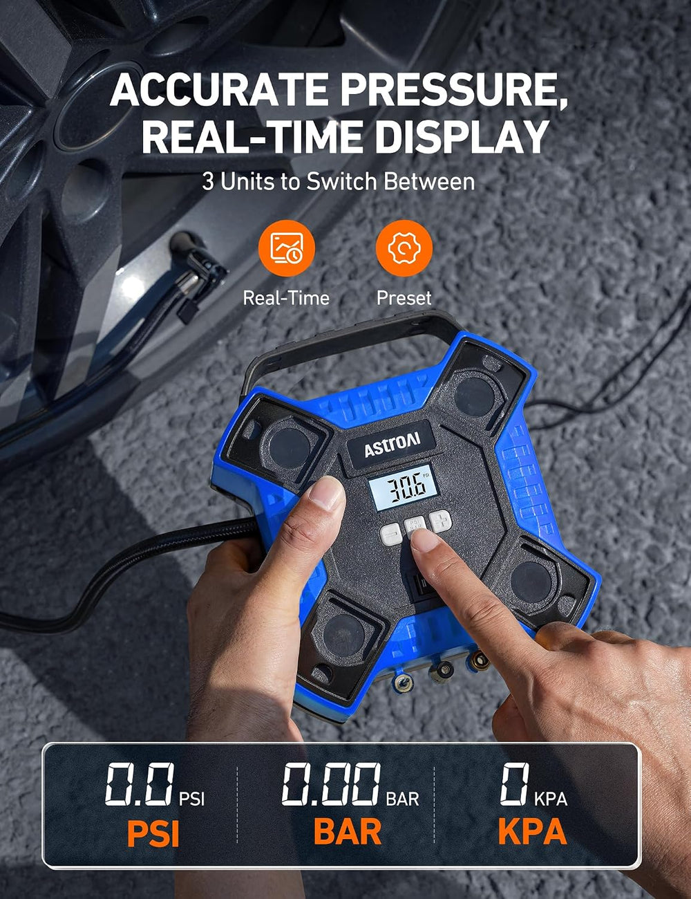 AstroAI 160PSI Tire Inflator Portable Air Compressor 12V DC Metal Cylinder