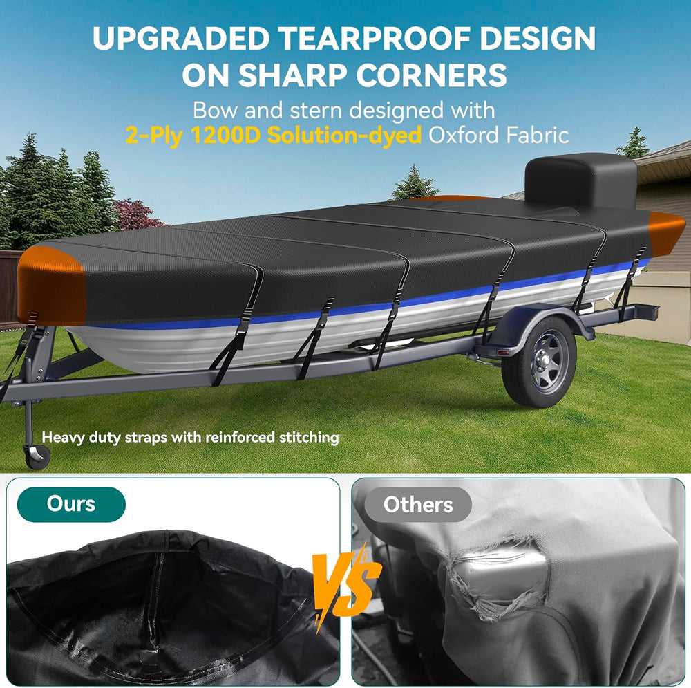 Heavy Duty 5 Layers 1200D Jon Boat Cover 12ft - 14 ft with Motor Cover