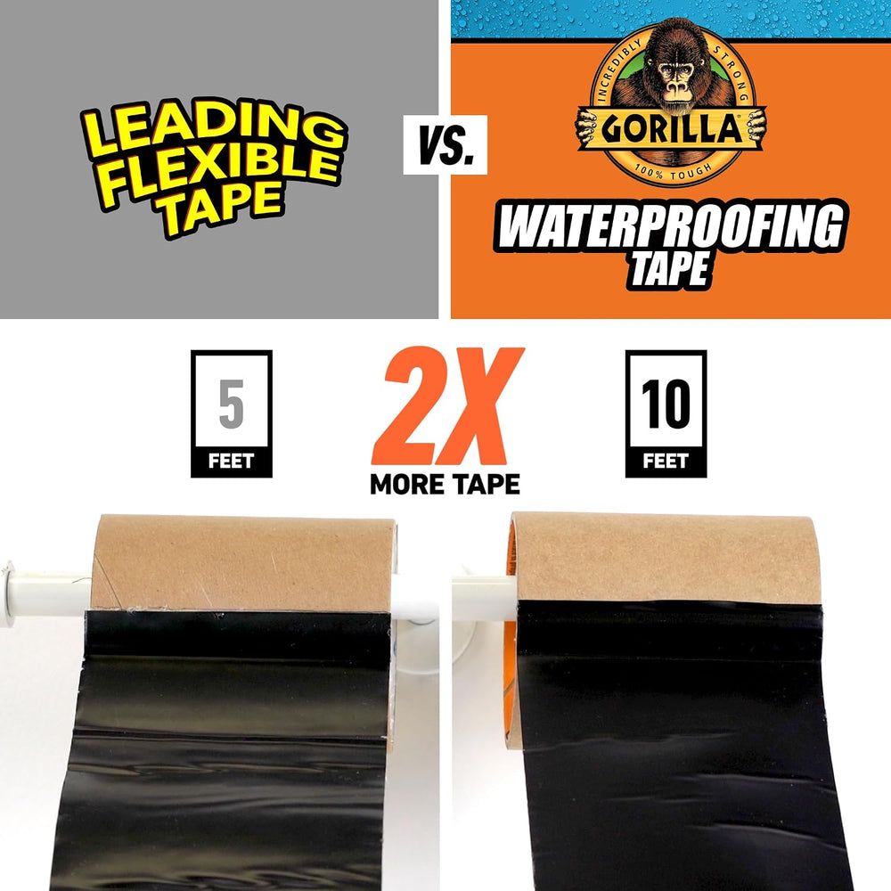 GORILLA Waterproof Patch & Seal Tape, Black Tape, 4" x 10' (Pack...