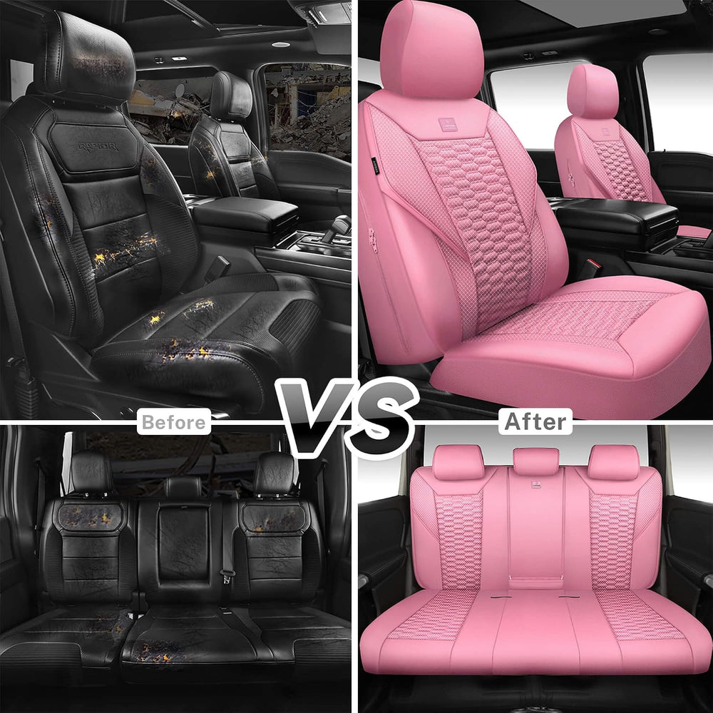 CAR PASS 3D Foam Mesh Leather Car Seat Covers Full Set, Pink Breathable Mesh ...