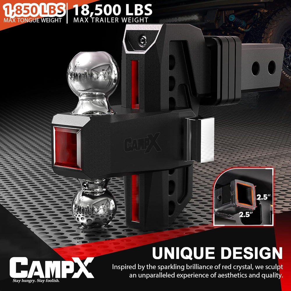 Adjustable Trailer Hitch Fits 2.5" Receiver, 7-Inch Drop/Rise, Aluminum