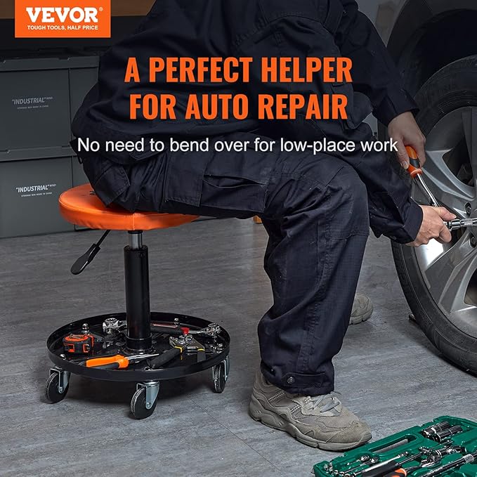 VEVOR Mechanic Stool, 250 LBS Rolling Pneumatic Creeper Garage/Shop Seat