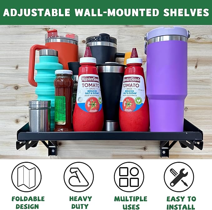 ULIBERMAGNET Garage Folding Storage Rack Shelves, 100LB Metal Wall Mounted (2...