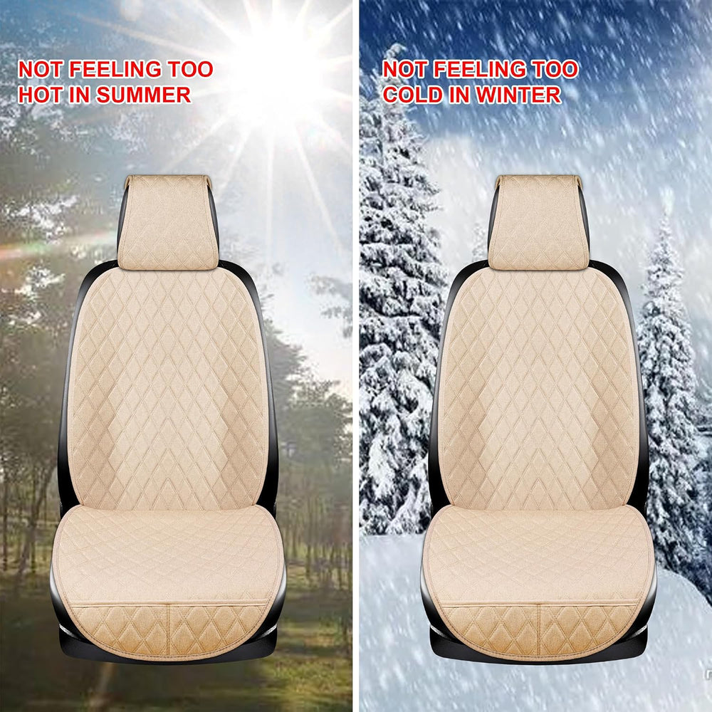 2PCS Linen Front Seat Covers for Cars Sideless Seat Covers Breathable Cloth F...