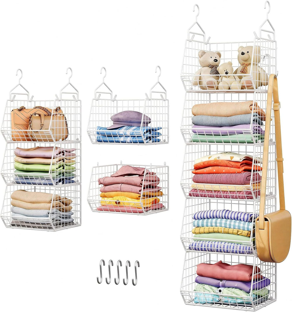 5 Tier Closet Hanging Organizer, Clothes Hanging Shelves with 4 Hanging Hooks...