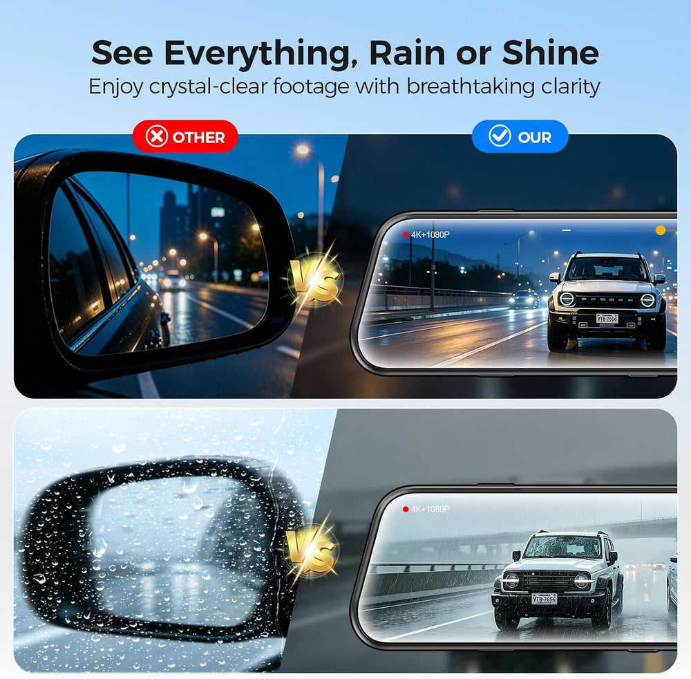 4K Mirror Dash Cam, Rear View Mirror Camera 10'', FHD Full Touch Scre...