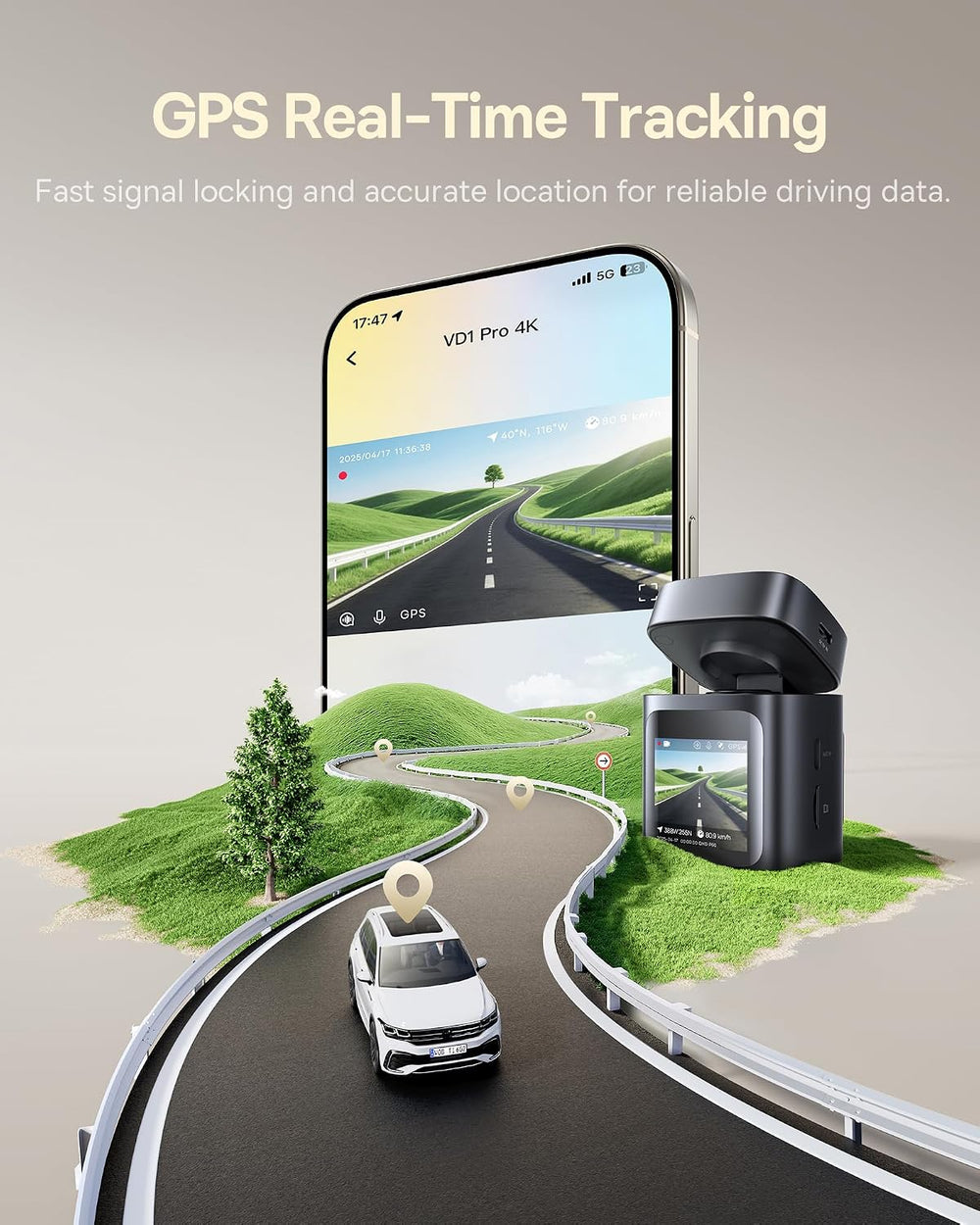 Baseus VD1 Pro 4K Dual Solar Dash Cam Front and Rear, STARVIS, 64GB Card