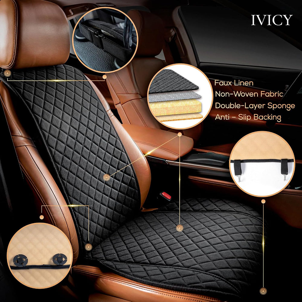 IVICY Faux Linen Front Car Seat Cover, Seat Protector, 1 Unit, Black