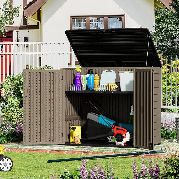 ZZM Large Outdoor Storage Shed, 48 Cu Ft Resin Versatile Storage Cabinet