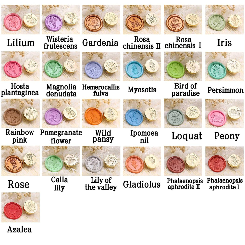 Flowers Wax Seal Stamp Kit - 25 Pcs Sealing Wax Stamps with 2 Pcs Handles,0.9...
