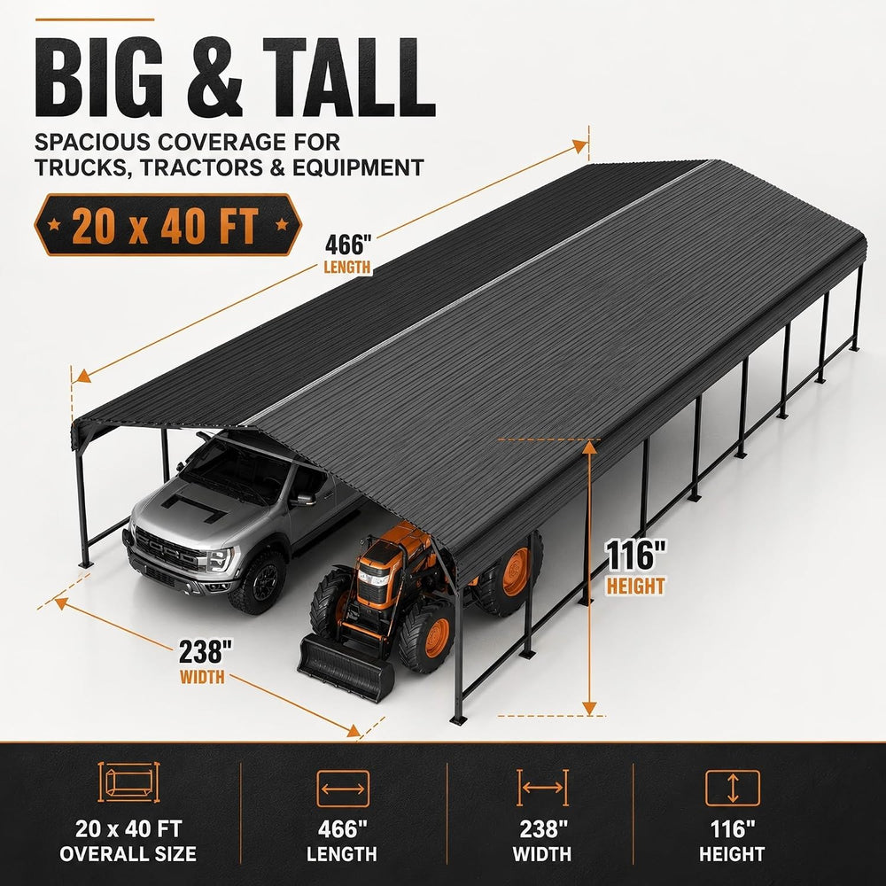 20x40 FT Heavy Duty Metal Carport with Reinforced Base,Galvanized Steel Vehic...