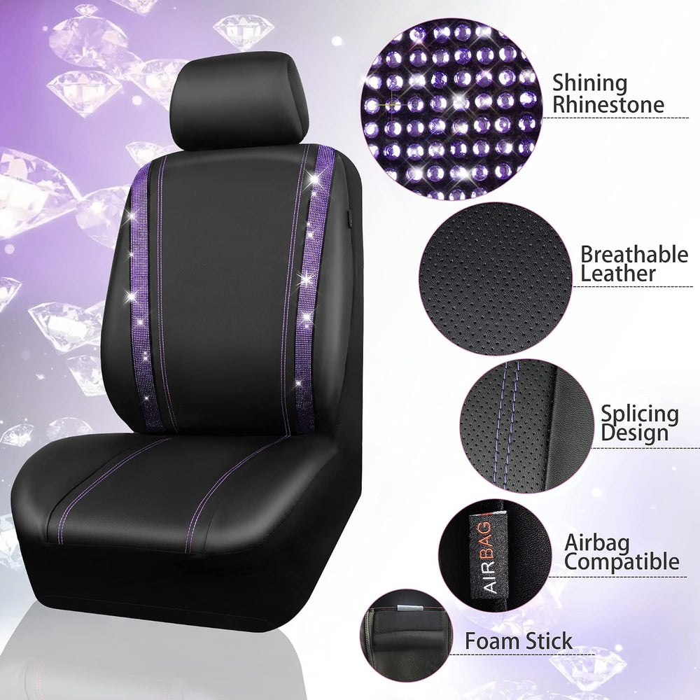 CAR PASS Bling Diamond Car Seat Covers Full Set,Shining Rhinestone Waterproof...