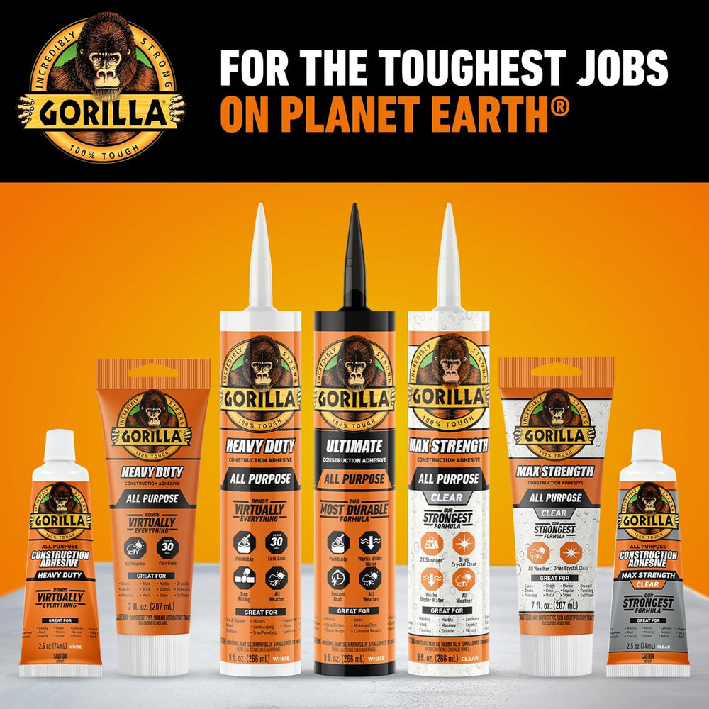 Gorilla Max Strength Construction Adhesive, Clear, Tube, 7oz (Pack of 6)