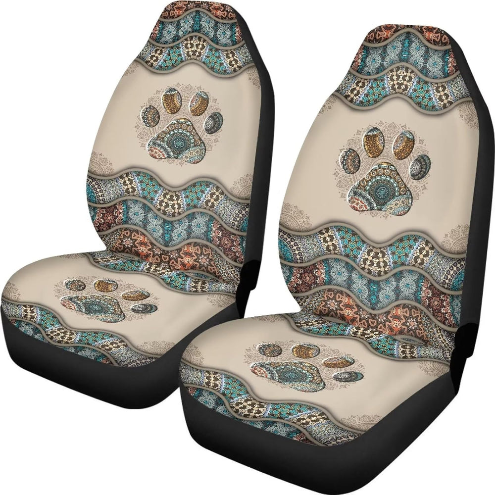 Talayituse Boho Paw Print Car Seat Covers Full Set of 2 Vehicle Protector Fro...