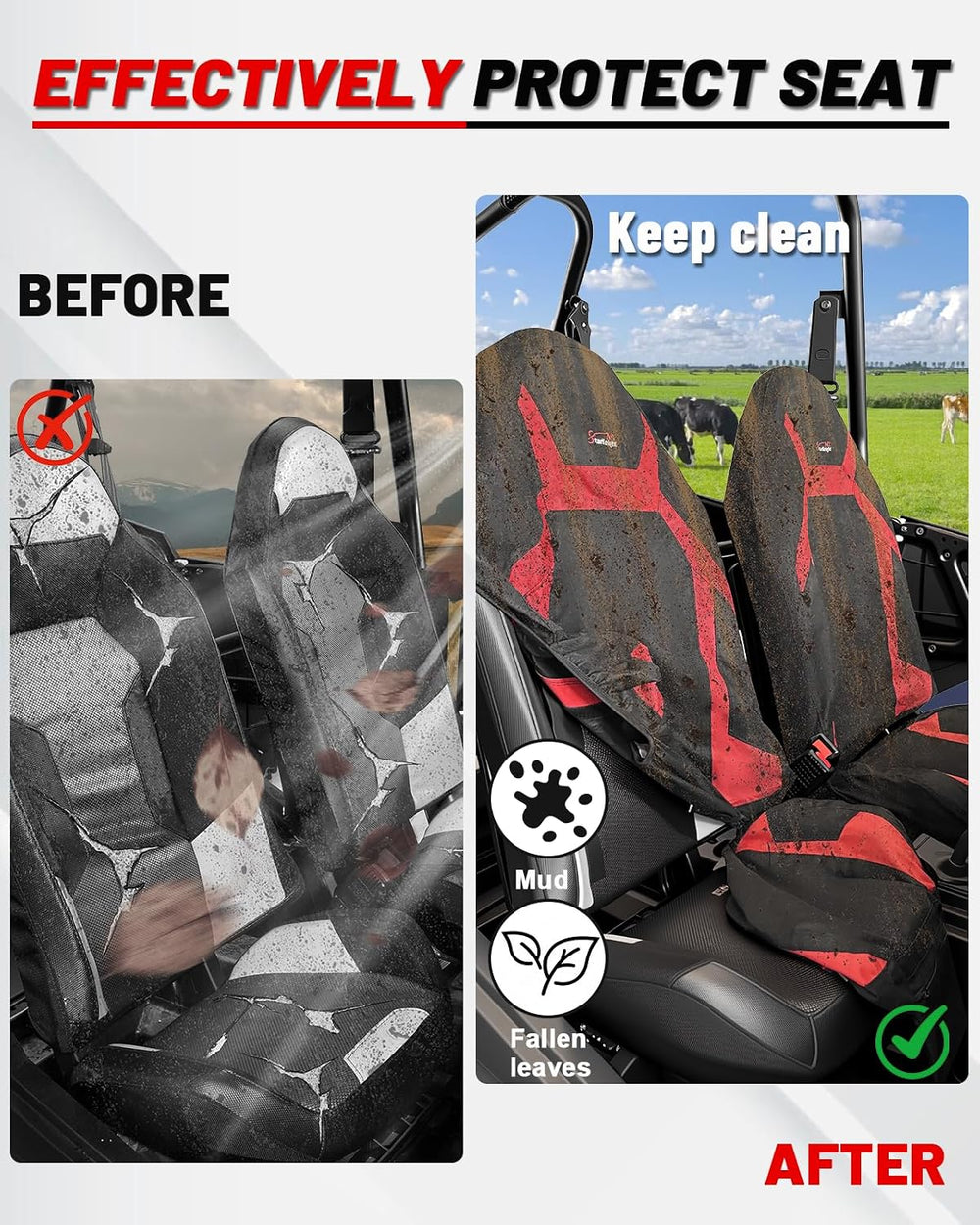 StarknightMT RZR Seat Cover with Pocket Water-Resistant Compatible with Polar...