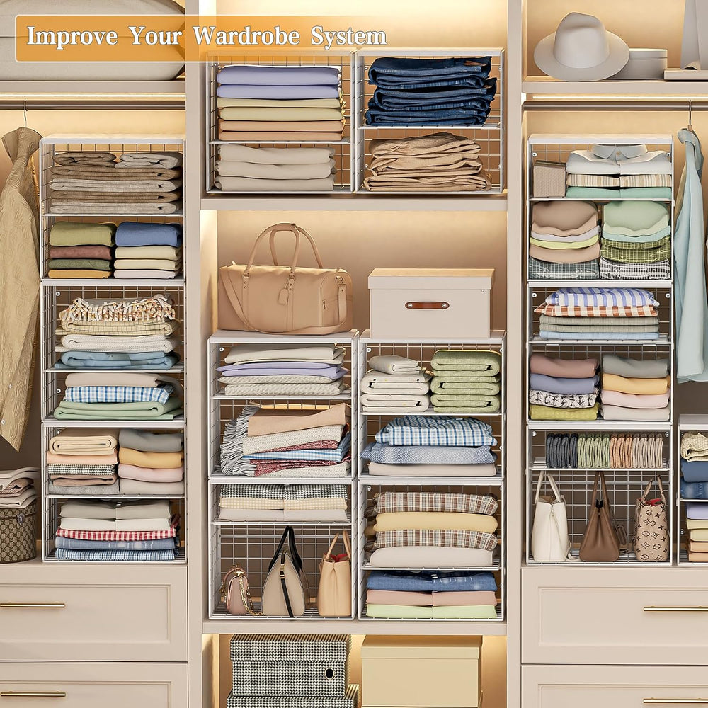 4-Tier Stackable Closet Organizers and Storage Shelves, Closet Storage Basket...