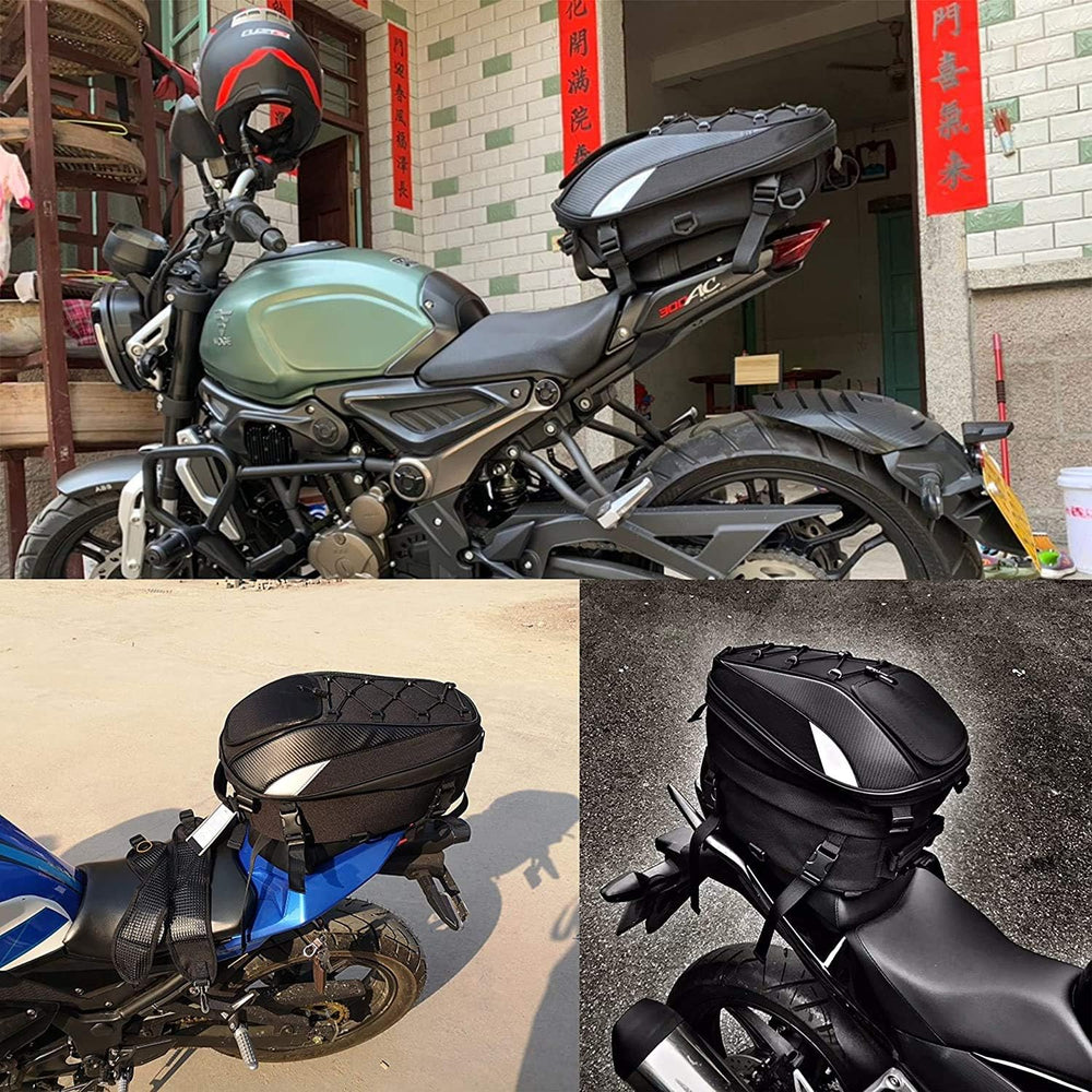 Motorcycle Tail Bag,Waterproof Seat Bag,Dual Use Backpack With Cargo Net | Ex...