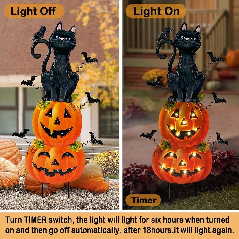 Halloween Decorations Outdoor,Battery Operated Cat Lighted Timer Yard Decor