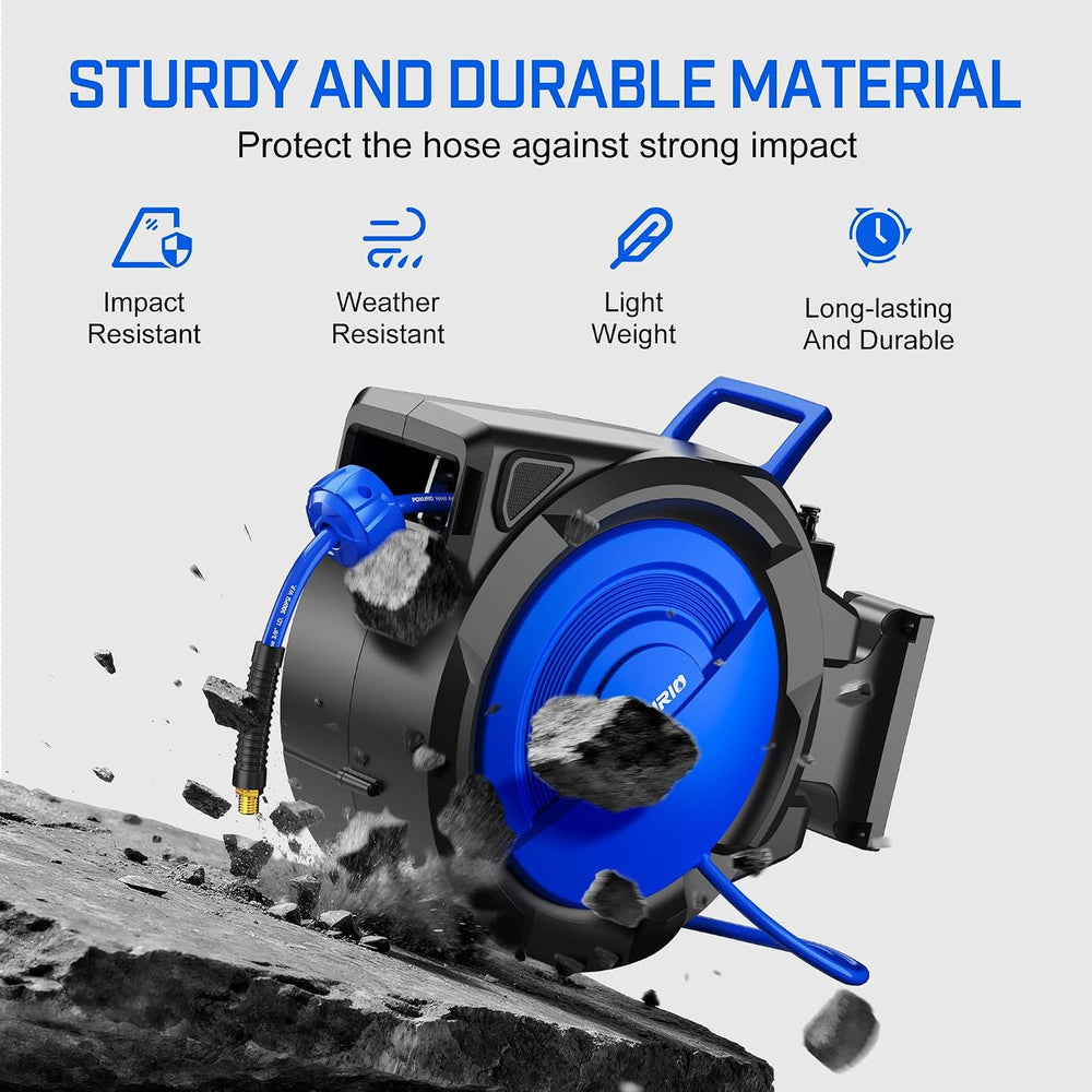 120FT+6.5FT Retractable Air Hose Reel, 5/16" Hybrid Air Hose, Air Compre...