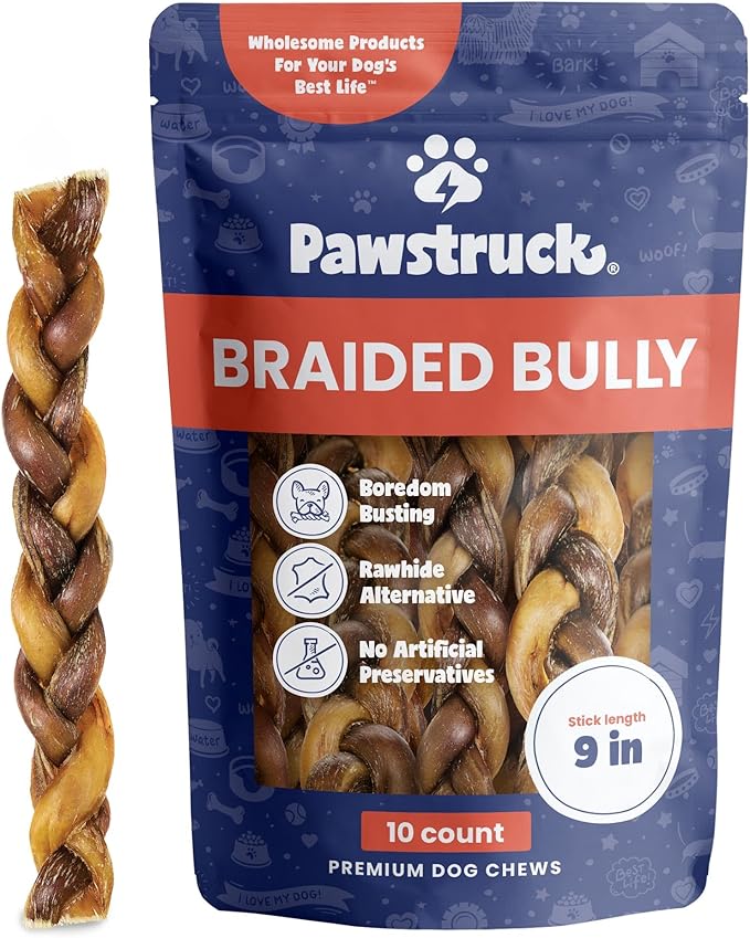 Pawstruck Natural 9” Braided Bully Sticks (10 Count)