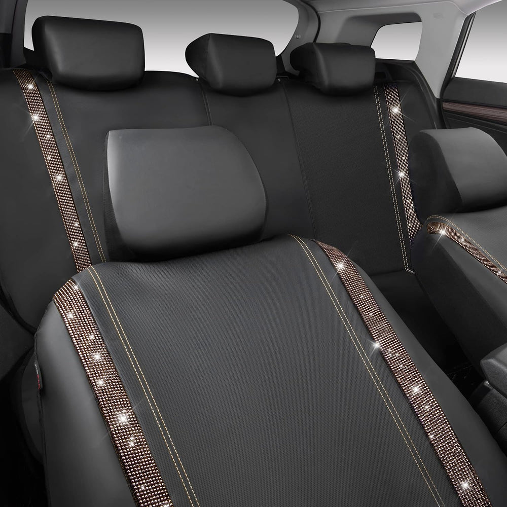 CAR PASS Bling Diamond Car Seat Covers Full Sets, Shining Rhinestone Waterpro...
