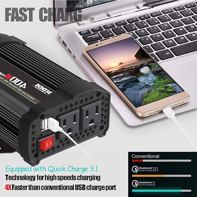 400W Car Power Inverter, DC 12V to 110V AC Converter
