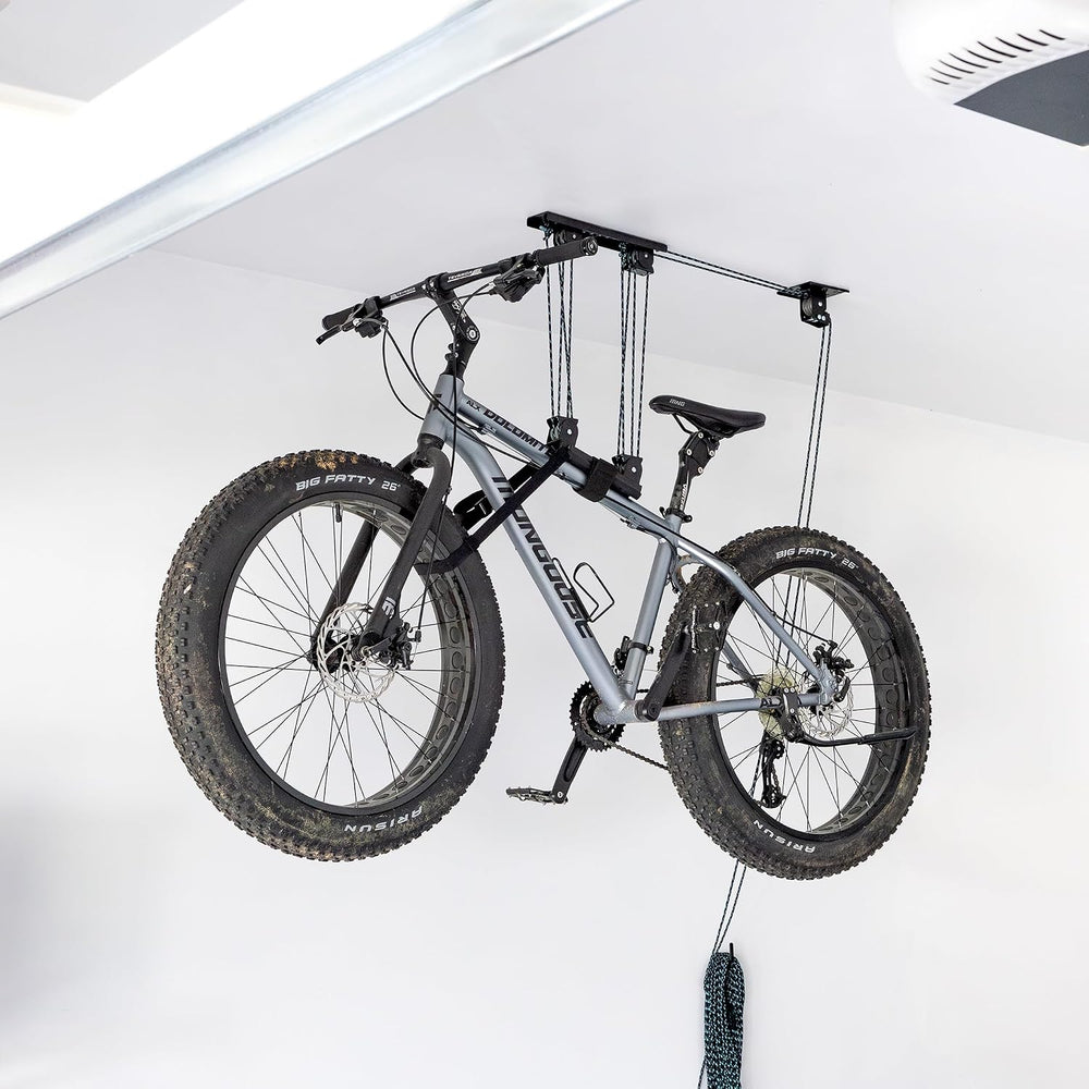 StoreYourBoard Bike Hoist for Garage Ceiling, Pulley Lift System, No Slip