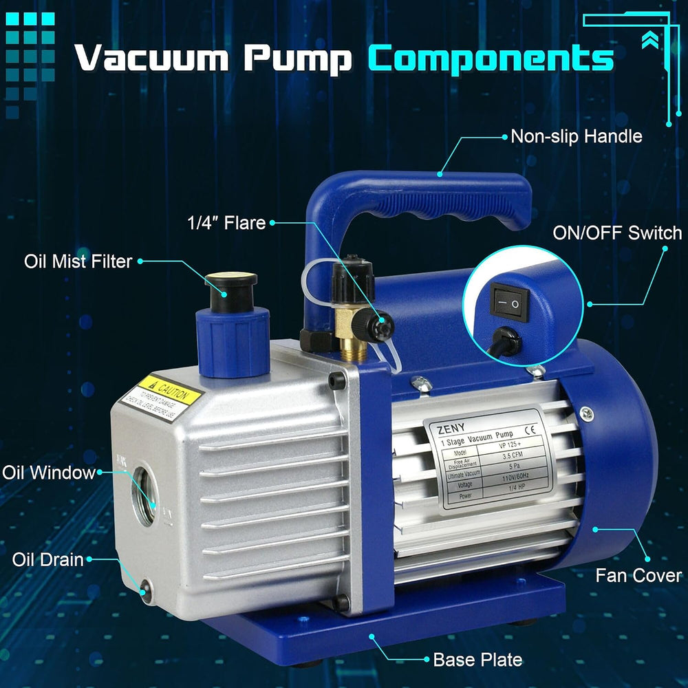 ZENY 3.5CFM Single-Stage 5 Pa Rotary Vane Economy Vacuum Pump 3 CFM 1/4HP Air...