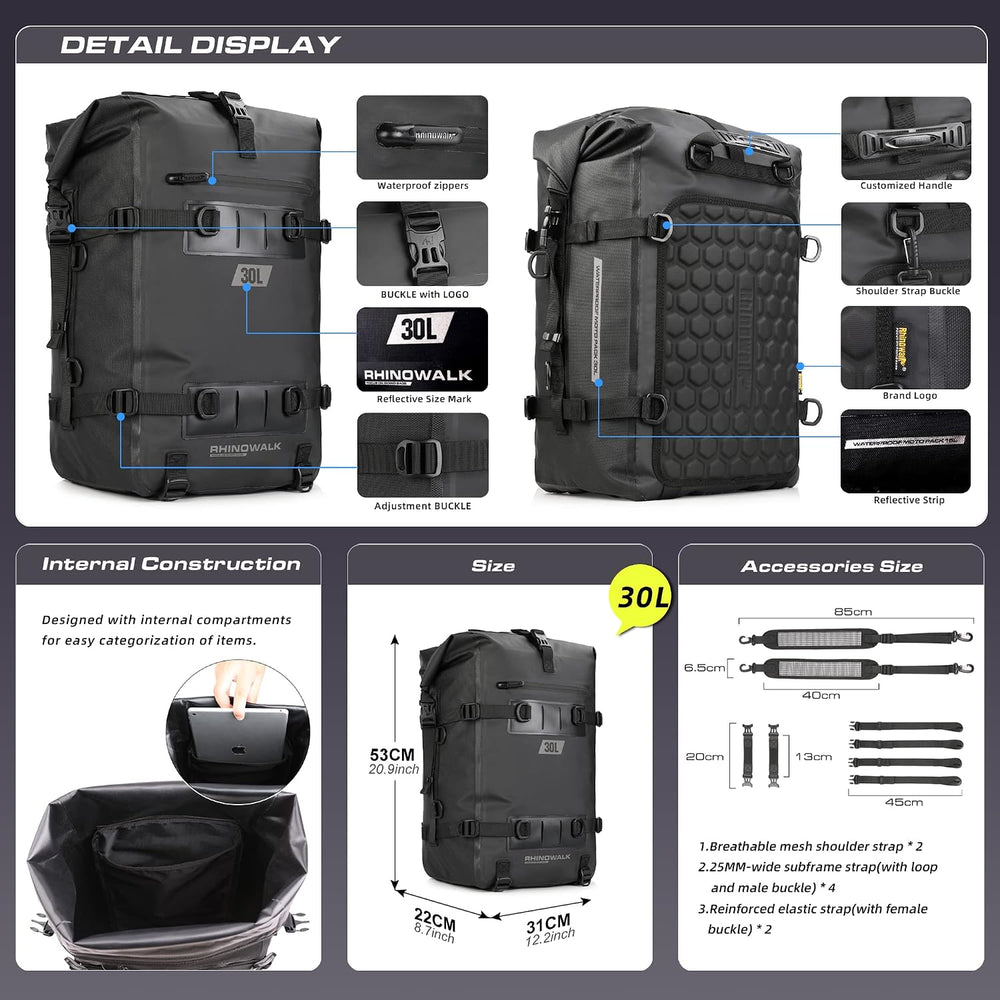 Rhinowalk Motorcycle Tail Bag, Travel Luggage Bags, Waterproof Rear Carrier, ...