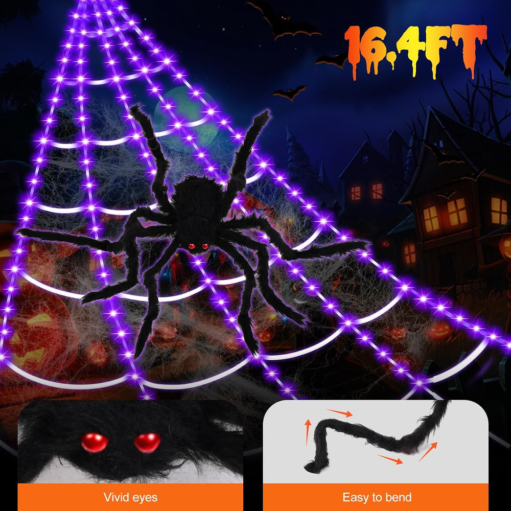 Spider Webs Halloween Decorations,16.4Ft 8Modes Super Bright 250LED Halloween...