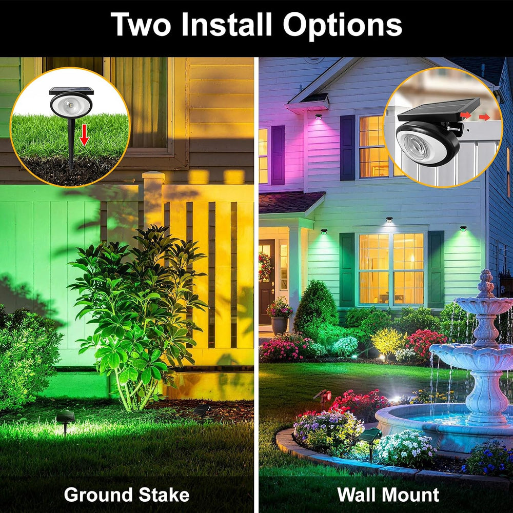 Solar Spot Lights Outdoor Waterproof,10Modes RGB Halloween Spotlights 4Pack