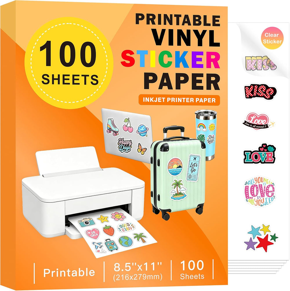 Aevdor Printable Clear Sticker Paper, 100 Sheets, 8.5x11, for Inkjet