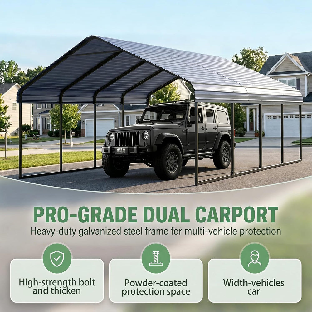 10x20 ft Heavy Duty Metal Carport Canopy Kit for 1-2 Cars