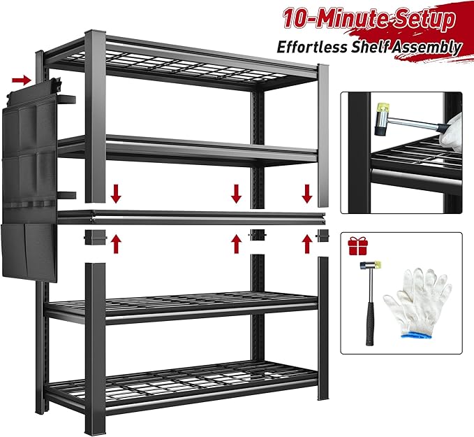 REIBII Storage Shelves, Heavy Duty Garage Shelving Load 2500LBS, 5-Tier Garage