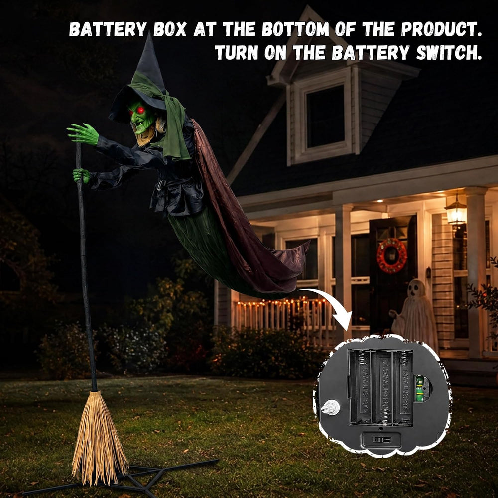 Halloween Animatronics Flying Witch Decorations Outdoor, 11ft Animated Floati...