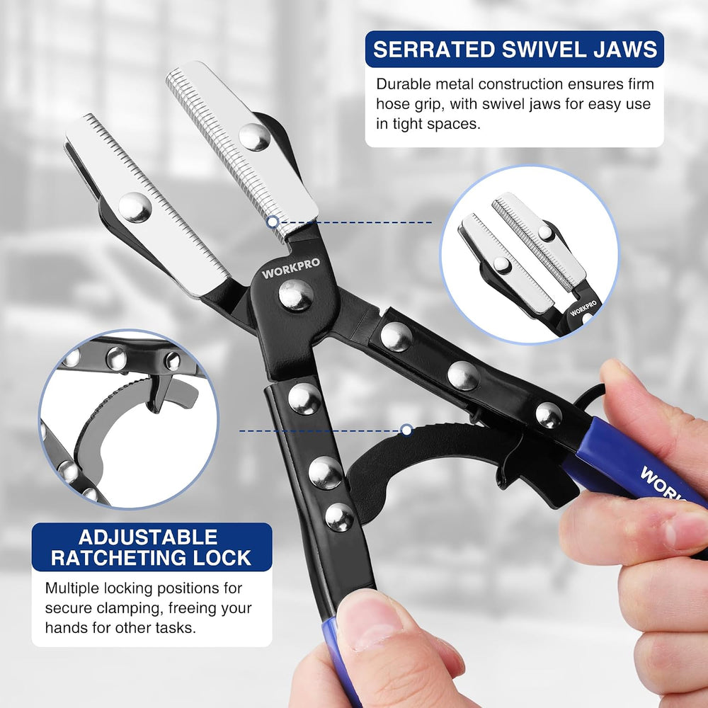 WORKPRO 3-Piece Ratcheting Hose Pinch Off Pliers Set with Storage Bag