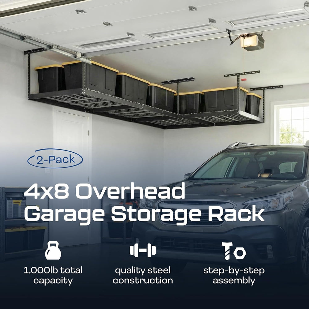MonsterRAX 2-Pack 4x8 Overhead Garage Storage Rack, Hammertone