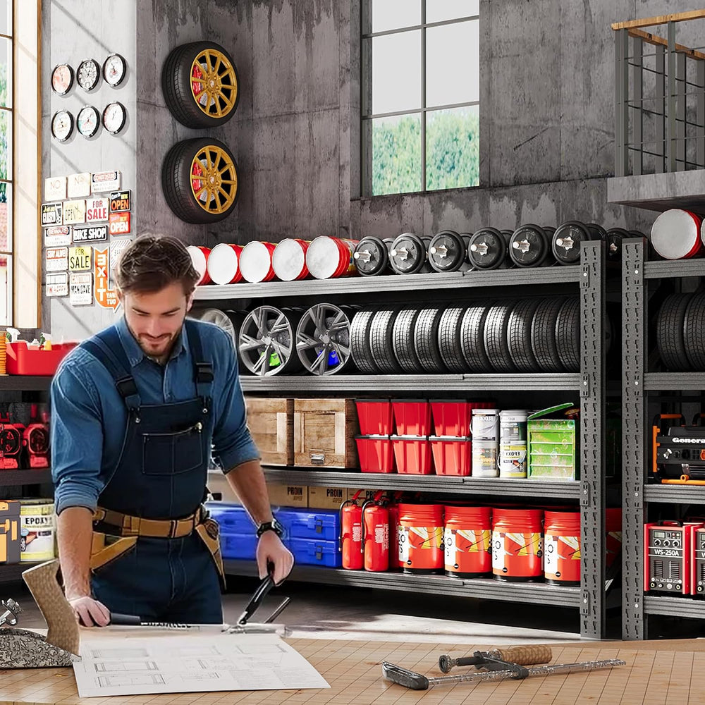 48" W Metal Storage Shelves Heavy Duty, 3000LBS Garage Shelving Units, 4...