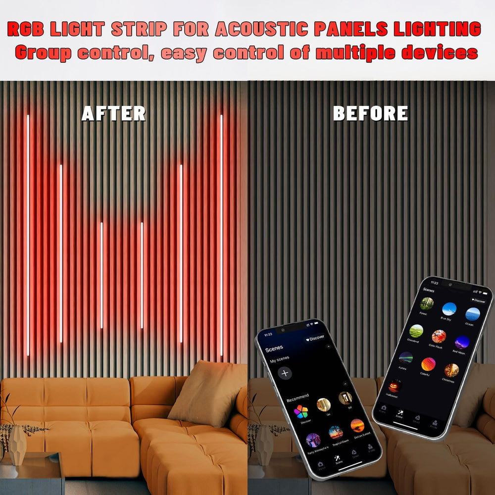 Lichaser RGB Black LED Strip Light for Wood Slat Wall Panel, 6 Pcs WiFi Smart...