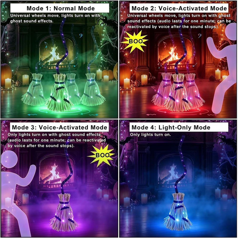 Glintoper Halloween Lighted Witches Broom, 32" Animated Moving Broomsticks