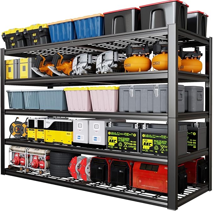67" W Garage Shelving Heavy Duty, Adjustable 5 Tier Metal Shelves, Comme...